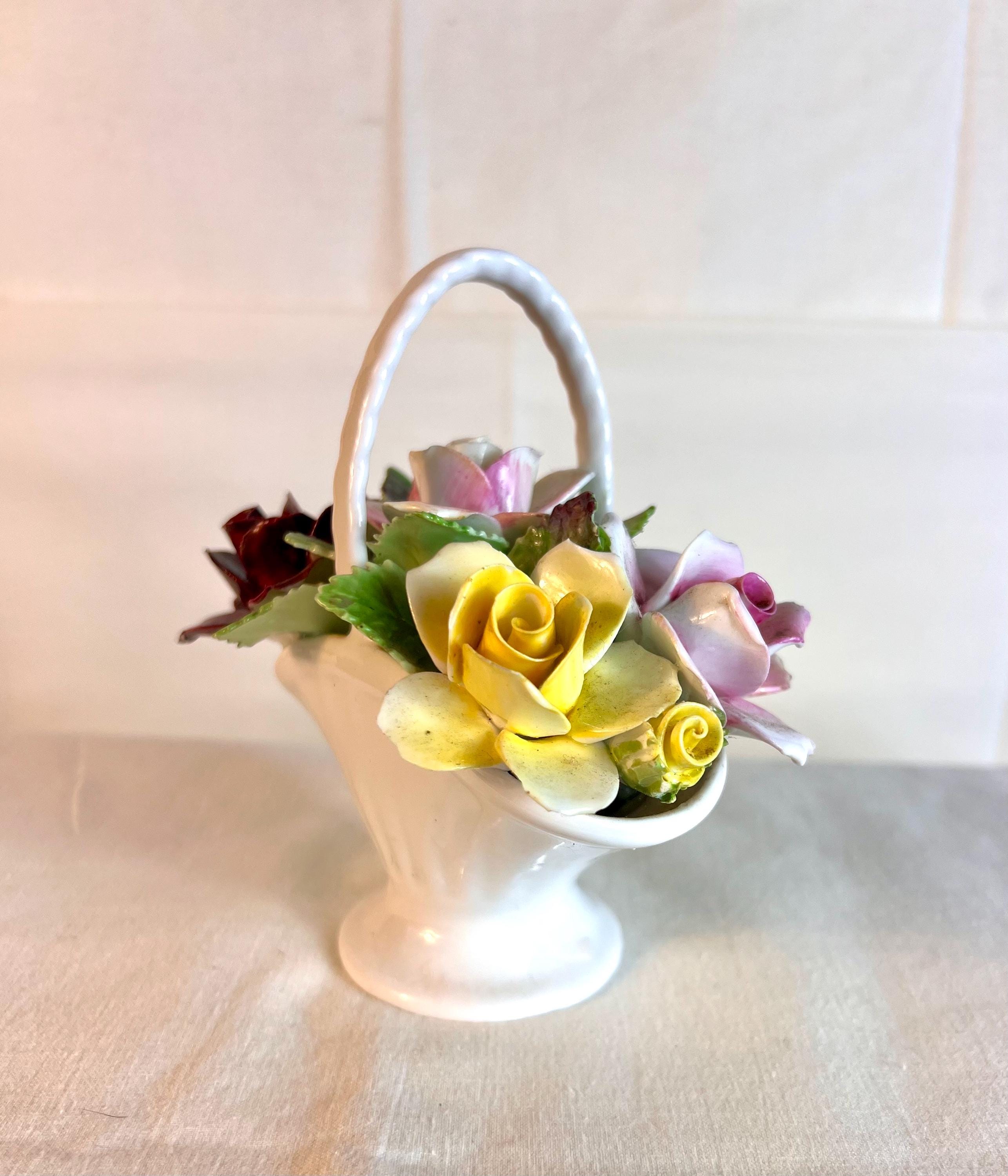 Royal Doulton England Bone China Handled Basket of Flowers