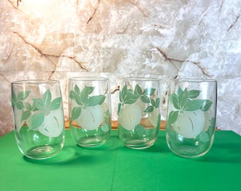 Vintage Drinking Glasses Set of 4 Frosted Glass Peaches With Green Leaves  Retro 1970s Mid Century Modern - Etsy