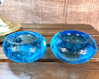 Set of 2 Controlled Bubble Glass Votive Candle Holders, Hand Blown~ Controlled Bubbles