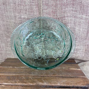 Vintage Libbey Orchard Fruit Green Casserole Dish, Embossed Glass Ovenware