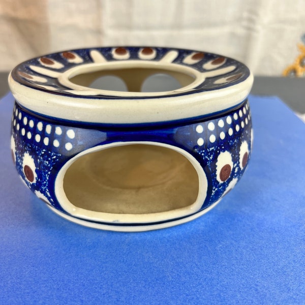 Polish Pottery Heater "Blue Bud” Pattern Handmade/Handpainted Zaklady Ceramiczne Factory Boleslawiec Poland