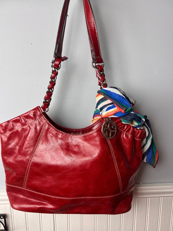 Vintage Peck and Peck Red Leather Shoulder Bag wit