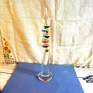 Vintage Galileo Thermometer 11" Tall Glass Tube with 6 Floating Spheres