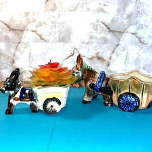 Vintage Mid Century Ceramic Hand Painted Donkey Pulling A Cart Planters/Trinket Container/Room Decor~Made in Japan~2 Available