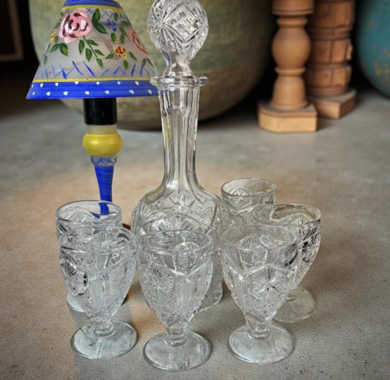 Imperial Glass 1960’s Decanter and Glass Set/ Star Design Pattern/mogul ...