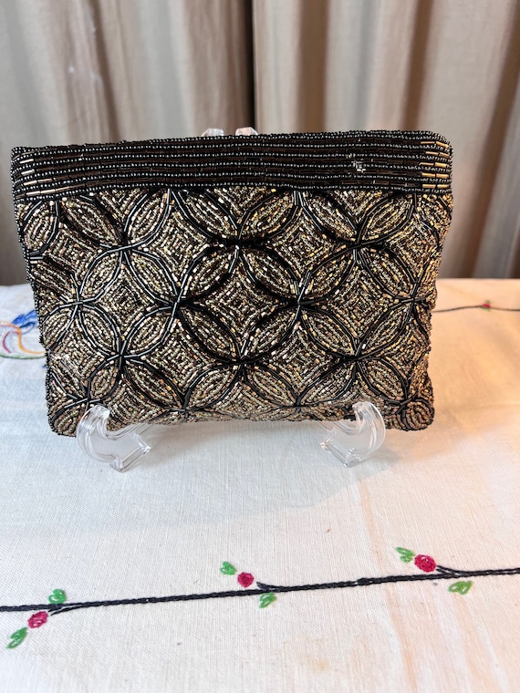 Vintage Beaded Clutch by Magid~Black and Gold Bead