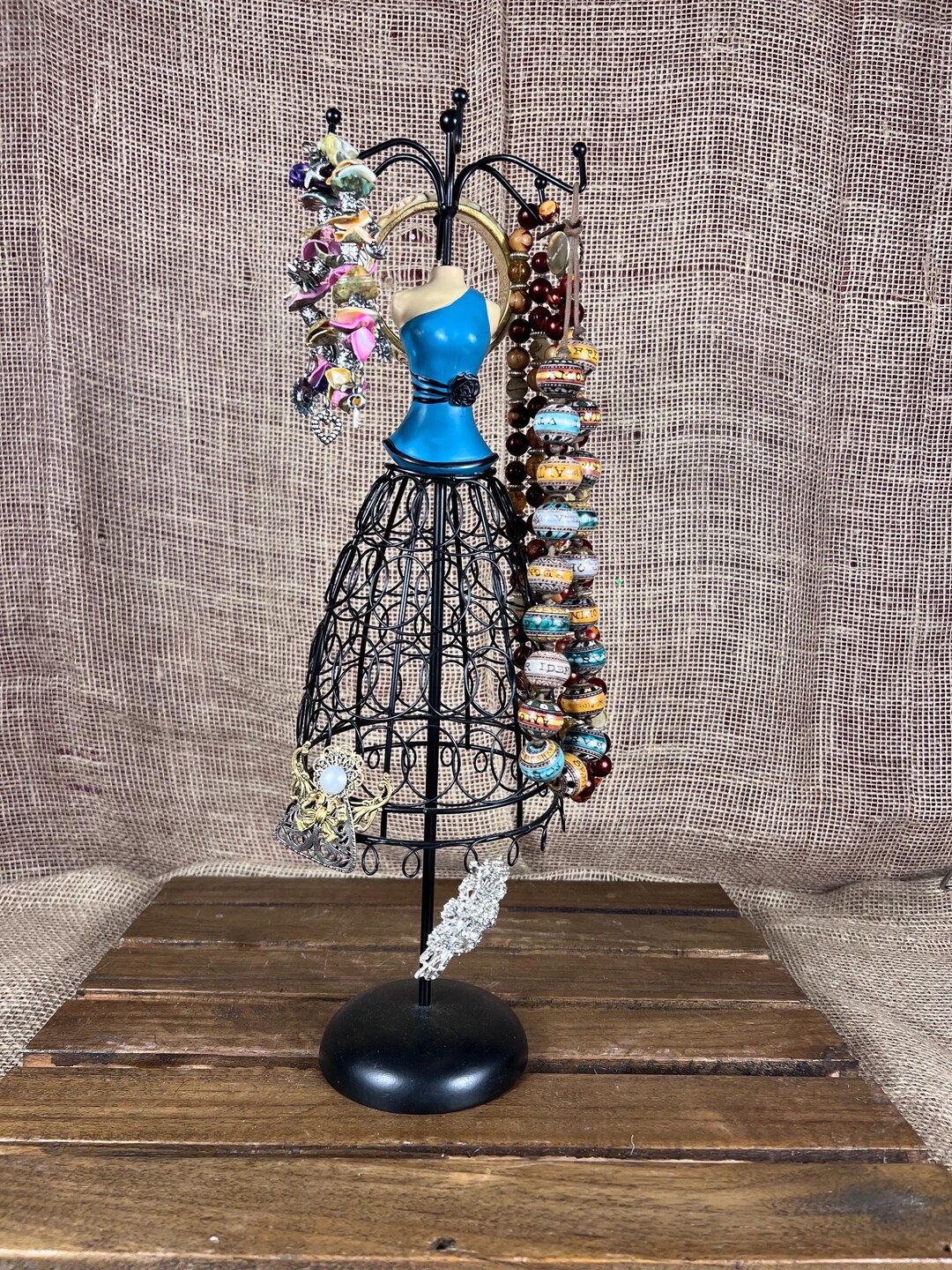 Vintage 16" Black Metal Wire Dress Form Mannequin Jewelry Organize With ...