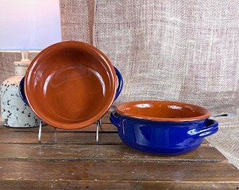 Set of 2 De Silva Terra Cotta/Enamel Soup Bowls with Handles~Made in Italy~2 sets available set priced separately.