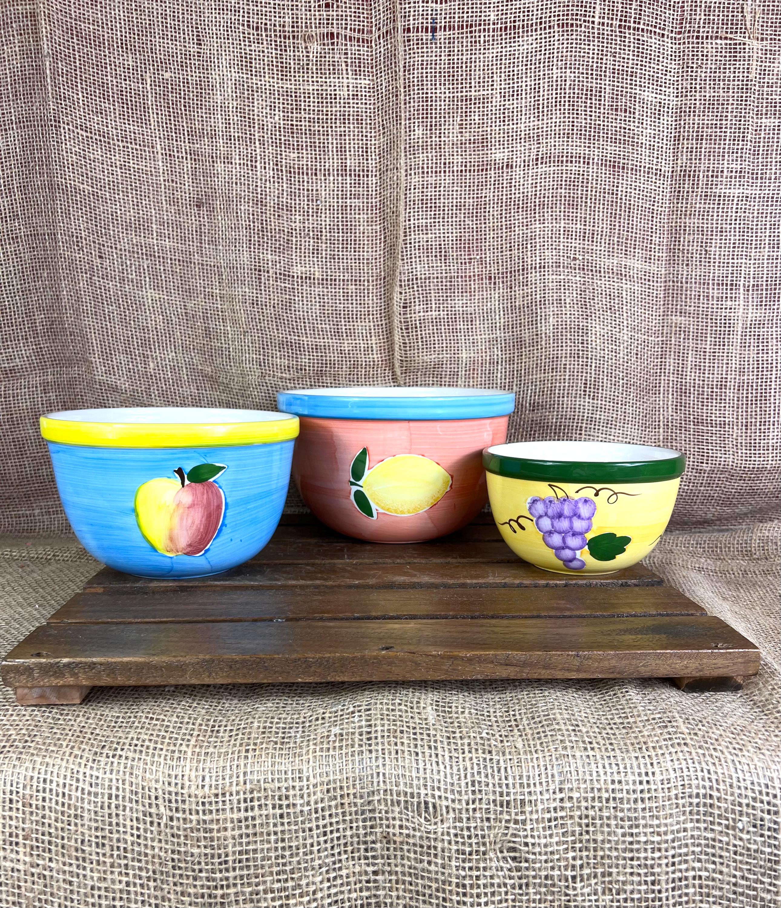 Set of 3 Vintage Lillian Vernon Ceramic Fruit Nesting Bowls~lemon