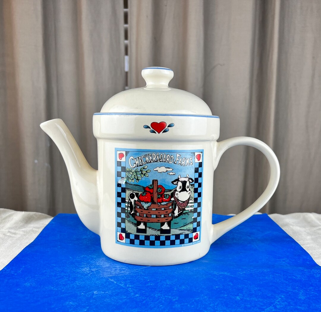 Vintage Country Decor Checkerboard Teapot With Lid by Transfar Etsy