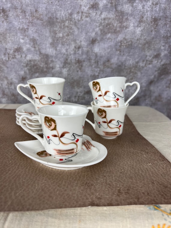 Vintage Windcera of Japan Fine Porcelain Expresso/ Demi Cups With Matching  Saucers-includes 5 Saucers and 4 Cupschinacups and Saucers 