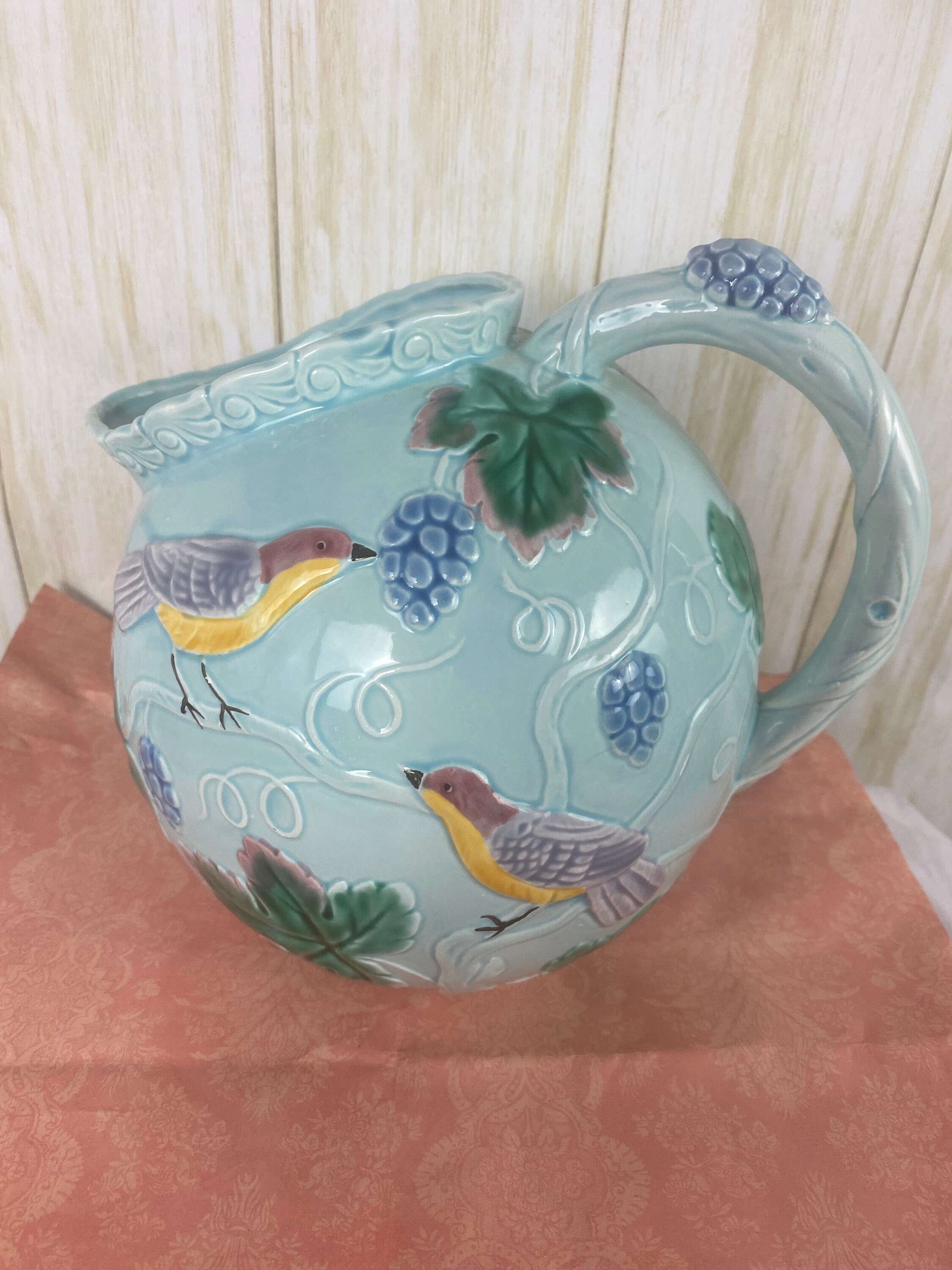 The Haldon Group 1988 Majolica Water Pitcher Birds Grapevines | Etsy