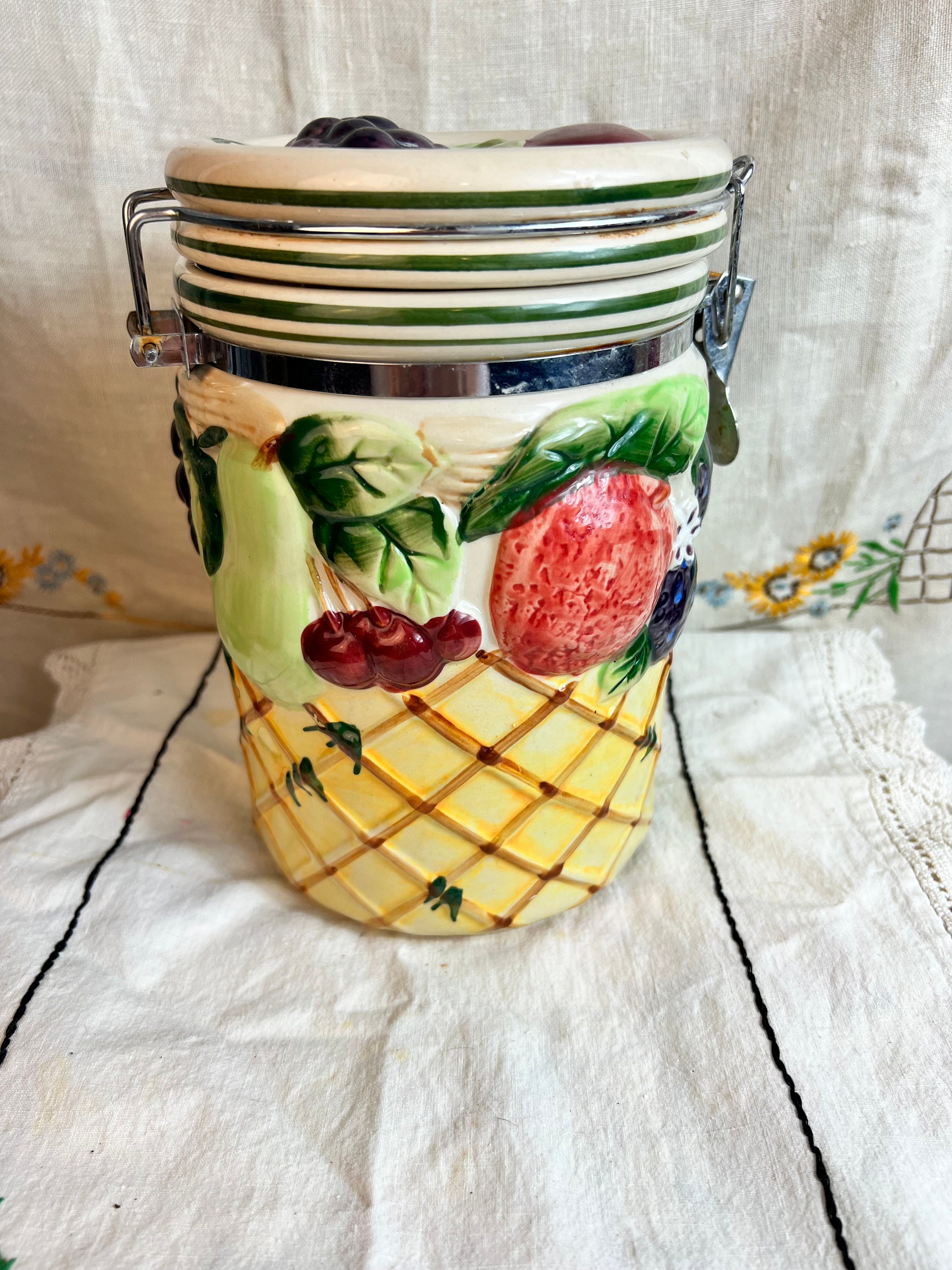 Set of 3 Harvest Kitchen Canisters Set, Fruit Berries Decorated