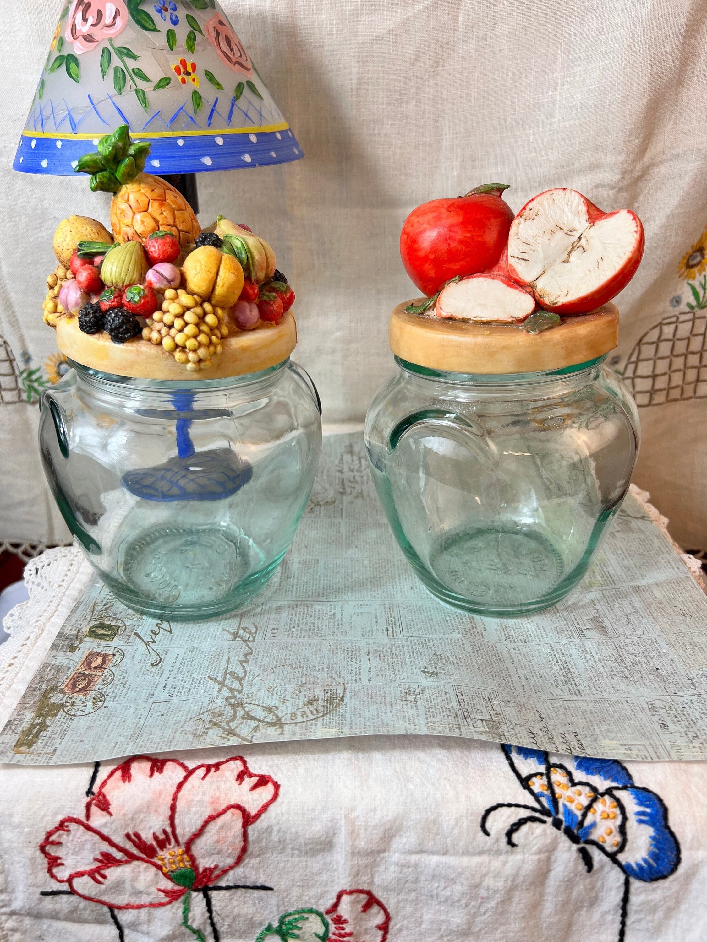 VTG Fruit Lid Jar Made in Italy/Glass Storage/ Home Decor Glass Jars/Rare