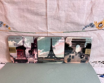 Kultige Pariser Wahrzeichen mit Notre Dame Arc de Triomphe Set mit 6 Untersetzern - Neu