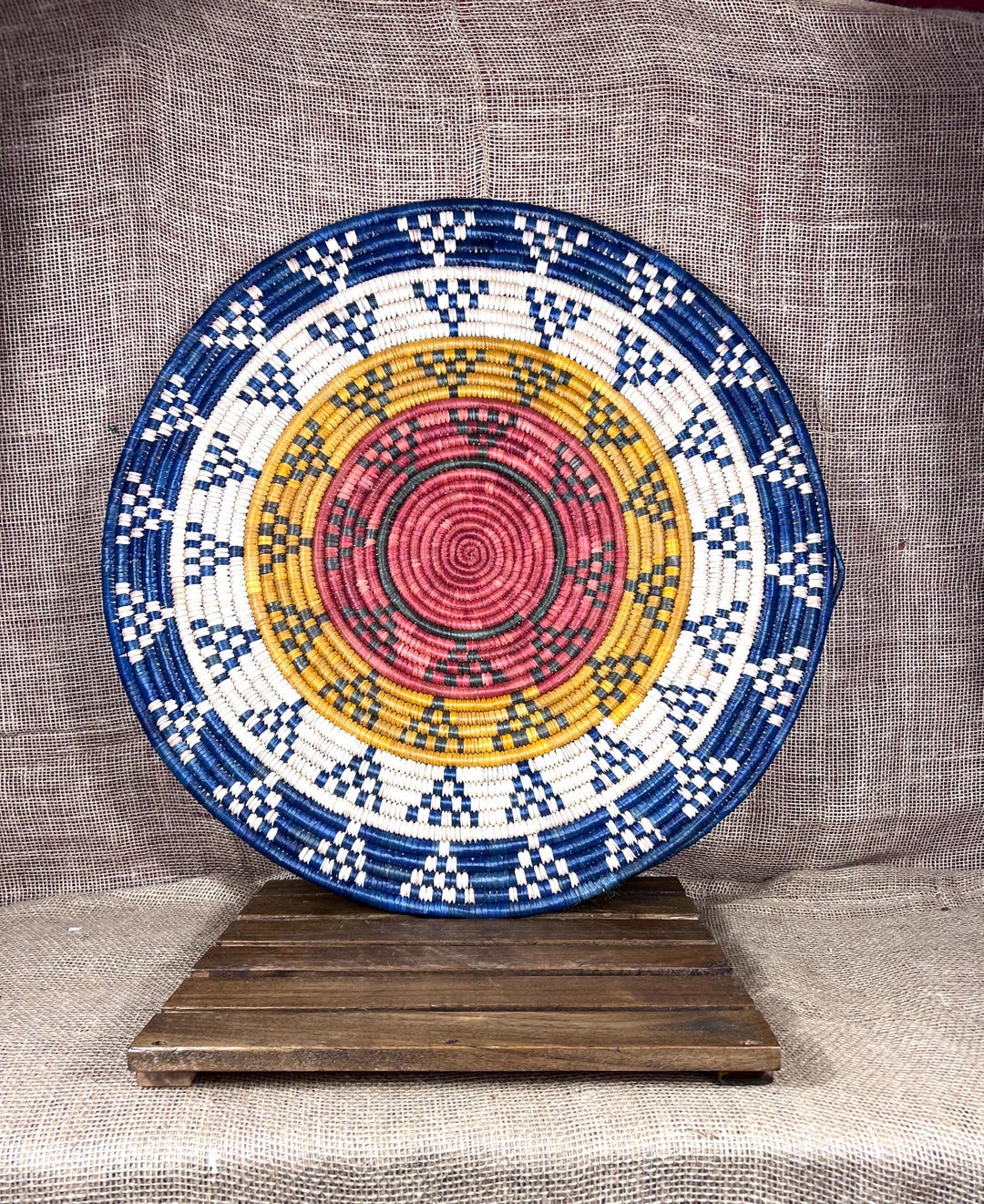 Rwandan Coiled Natural Fiber Wall Decor~hand Made~geometrical Pattern ...