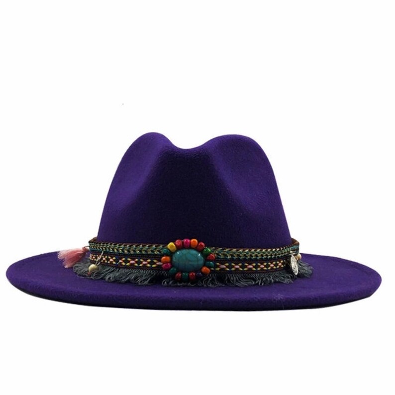 Wool Felt Jazz Fedora Hats For Men Or Women White Wide Brim Boho Style Band Fedora Hat