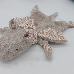 Small cuddly dragon / beige/ terry cloth/ jersey flowers/ cuddly toy/ comforter