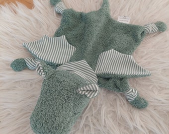 Cuddly dragon Felix / terry cloth old green / jersey striped /