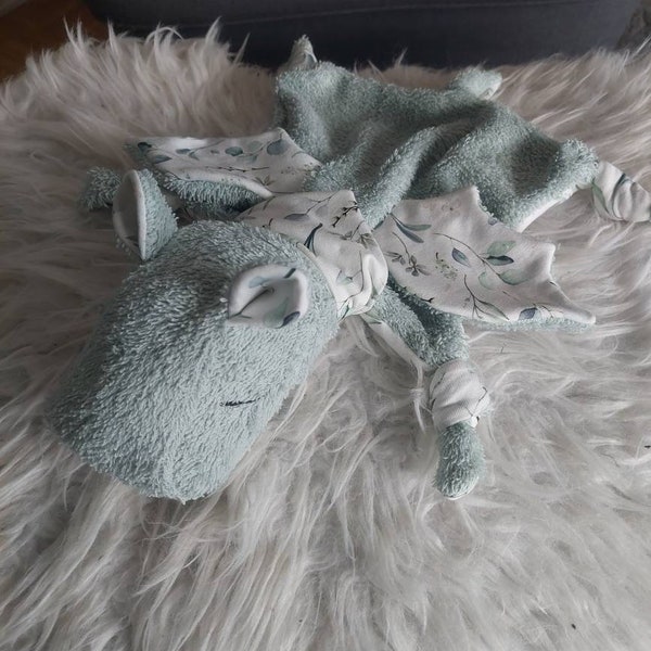 Knuffeldraak badstof mint/jersey eucalyptustakken/knuffel/