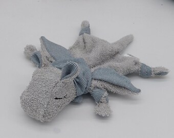 Small cuddly dragon grey / grey striped / soft toy / comforter / gift / birth