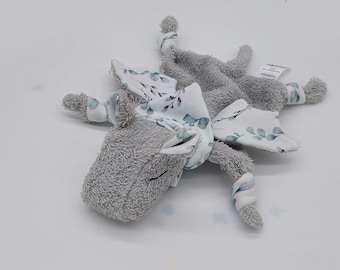 Kleine knuffel drakengrijs/eucalyptus jersey/knuffeldeken/cadeau/gbeurt