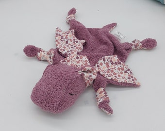 Little cuddly dragon mauve/ flowers/ cuddly toy/ comfort blanket /