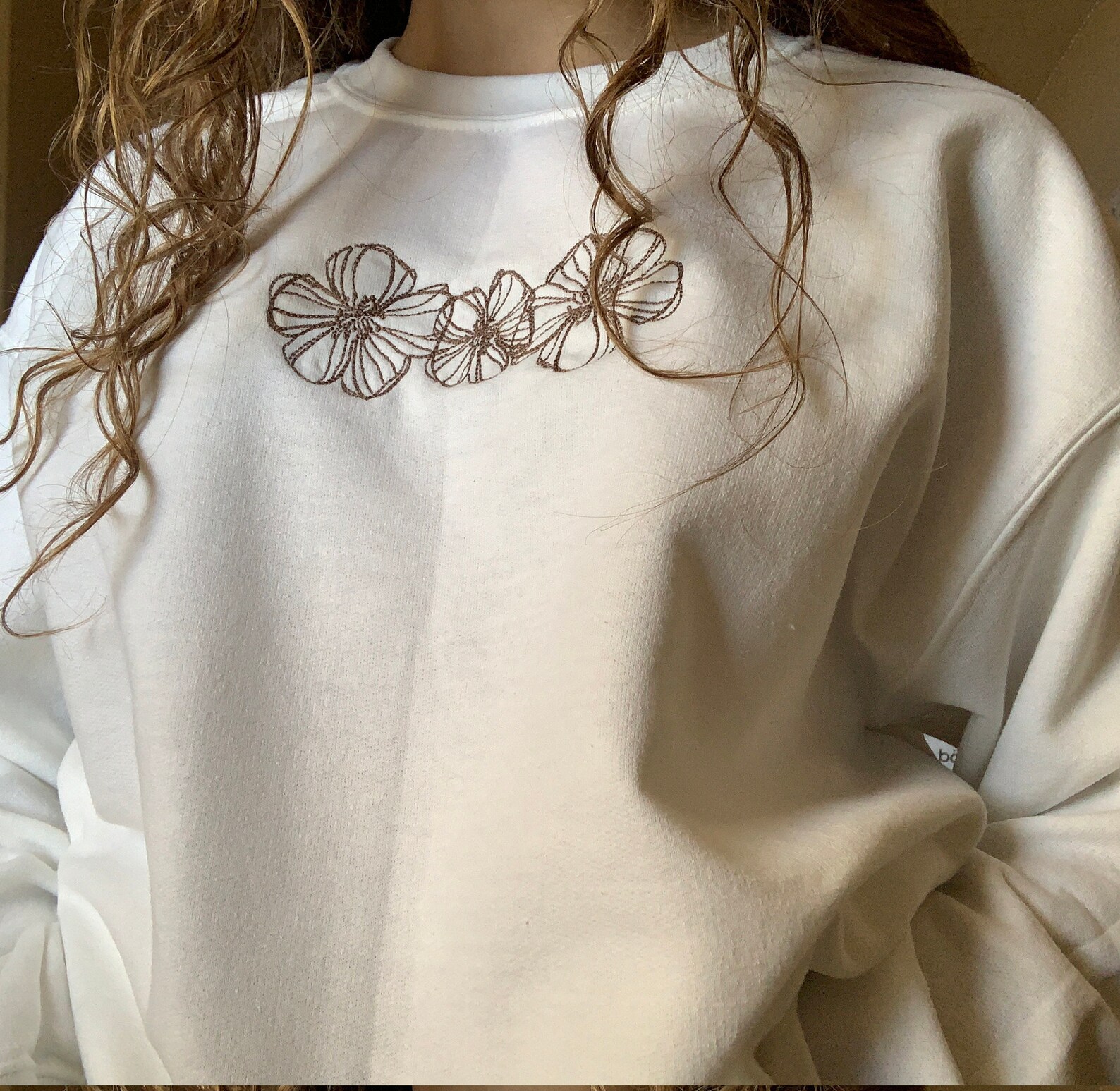 Flower Embroidered Crewneck Etsy