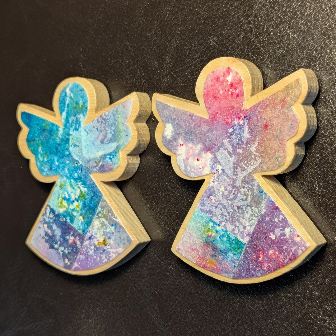 Pair of Angel Magnets in Solid Ash, Decoupaged in Original Art - Etsy