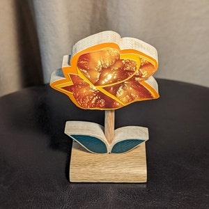 Little Flower Figurine in Solid Hardwood, Decoupaged With Care by Noelle