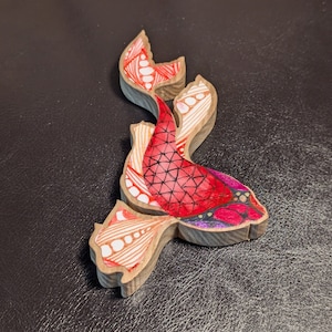 Koi Fish Magnet in Solid Oak, Decoupaged in Original Art