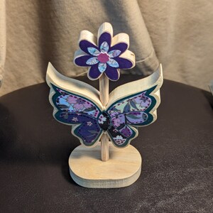 Butterfly and Flower Figurine in Solid Hardwood