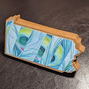 Pennsylvania Magnet in Solid Hardwood, Decoupaged in a Swirling Teal Theme