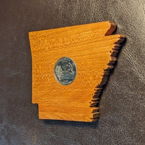 Arkansas Magnet in Solid Hardwood With an Arkansas Quarter