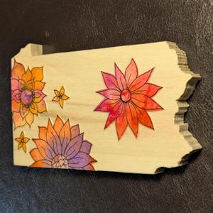 Pennsylvania Magnet in Solid Aspen, Decoupaged in Flowers
