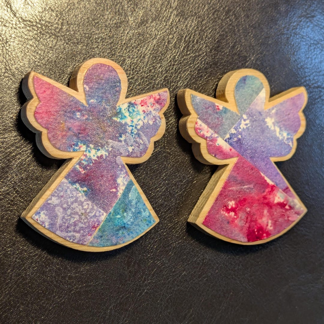 Another Pair of Angel Magnets in Solid Ash, Decoupaged in Original Art ...