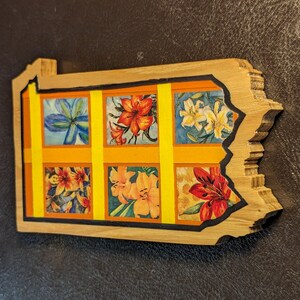 Pennsylvania Magnet in Solid Hardwood, Decoupaged in a Floral Theme