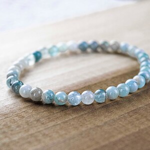 Petite Aquamarine Bead Bracelet | Natural Stone Beads | 6mm. Size Beads | Stretch Wristband | Jonalynn's Jewels