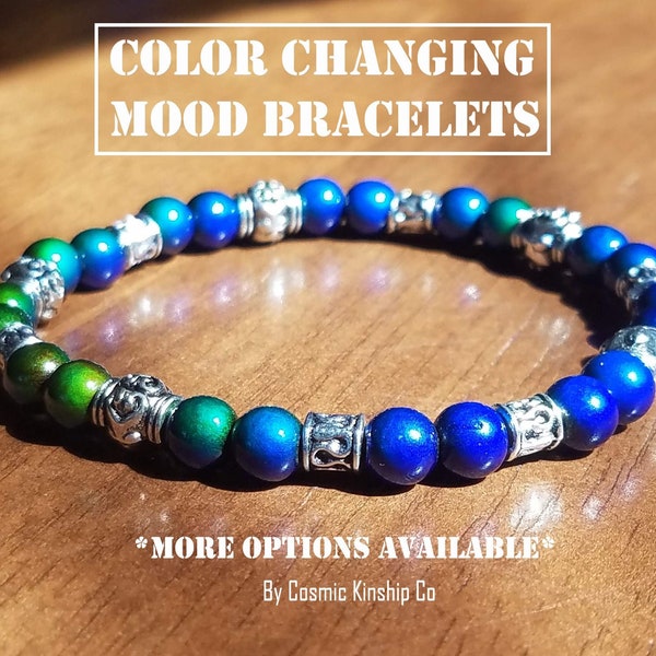 Mood Bracelet, Mood Bead Bracelet, Mood Jewelry, Calming Bracelet, Mirage Beads, Color Change Bracelet, Bracelet Homme, Mood Beads