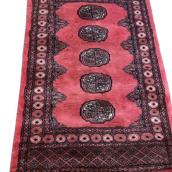 Lush Pink Rug - Shades of Bold PINK with soft pink and blue. Vintage  Bouchara Wool  Rug- vintage sarouk rug with black accents - Pink Rug