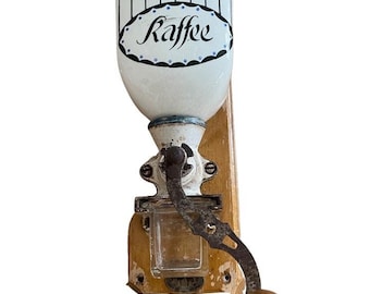 Wunderschöne schwedische Vintage-Kaffeemühle – blaue und weiße Wand-Kaffeebohnenmühle