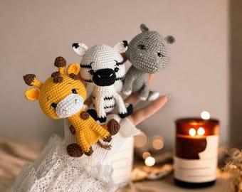 Pattern: safari set 3in1 crochet/ amigurumi crochet/zebra/giraffe/hippo