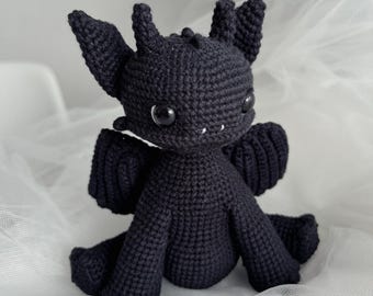 Patrón de crochet de dragón negro, PDF en inglés (descarga digital)