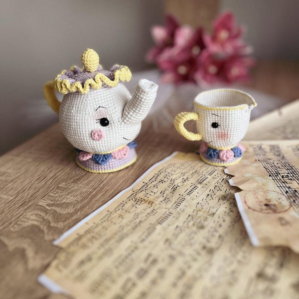Elegant Baby Hazel and Annie Tea Pot Hand Crocheted Rattle Set main image 1