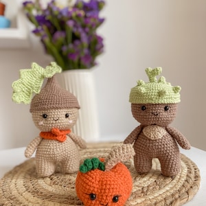pattern 3in1 -- Amigurumi crochet pattern Babies acorn and chestnut, pumpkin - digital instruction (PDF file) - crochet plush autumn decor