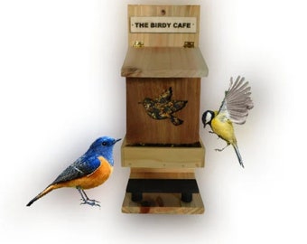Bird Feeder With See Thru Plexiglass Bird Shaped Window / Has Hinged Top for Easy to Fill & Clean