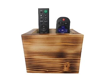Tv Remote Control Holder / farmhouse decor a great housewarming gift or a Gift for Dad  With a Burnt Wood Effect