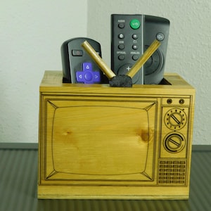 Retro TV Wooden box Remote Control Holder / farmhouse decor housewarming gift Remote Holder Decor for  living room