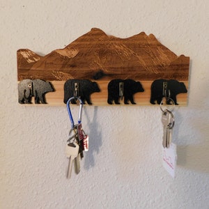 Keychain Holder Black Bear Mountain Themed wall mount Keychain Holder, Wall Key Holder jewelry holder
