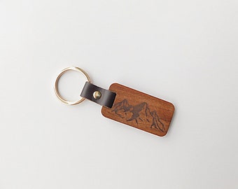Mountain Tops Wooden Keyring  Hiking Souvenir Travel Gift Key  Keychain, Camping Keychain Birthday Gift, Unique Gift